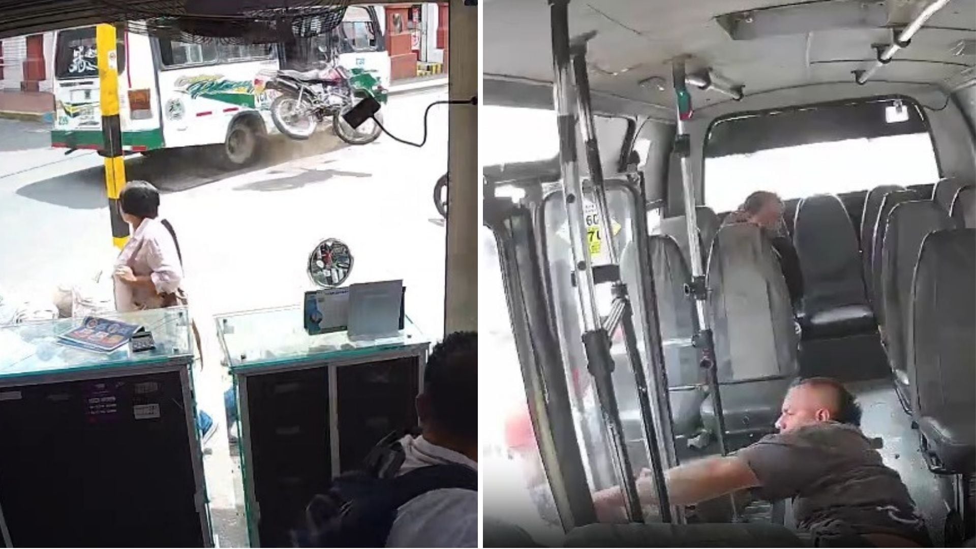 Un motociclista chocó contra una buseta de servicio público urbano en el centro de Buga, en el Valle del Cauca - crédito Captura de video