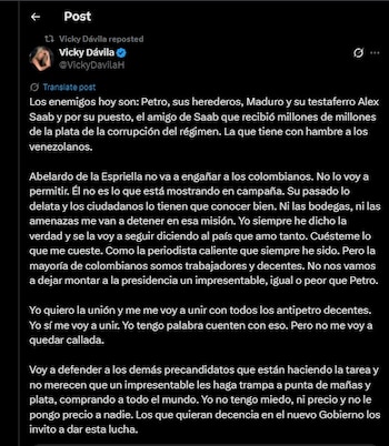 Vicky Dávila dijo que está
