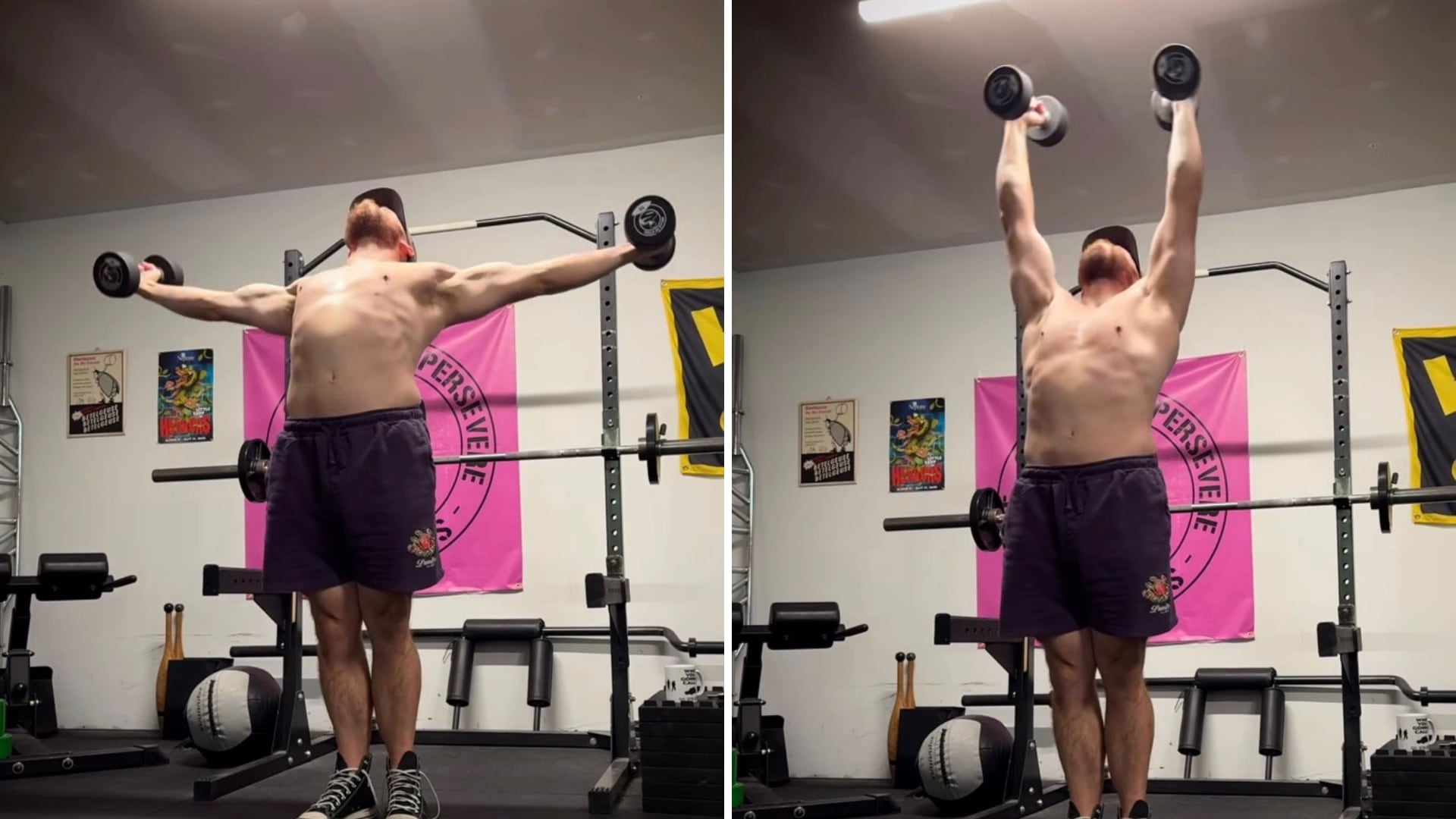 El iron cross press adapta la Cruz de Hierro con mancuernas para desarrollar fuerza en hombros, pecho y brazos con los codos extendidos y un arco por encima de la cabeza (Instagram/@rangeofstrength)