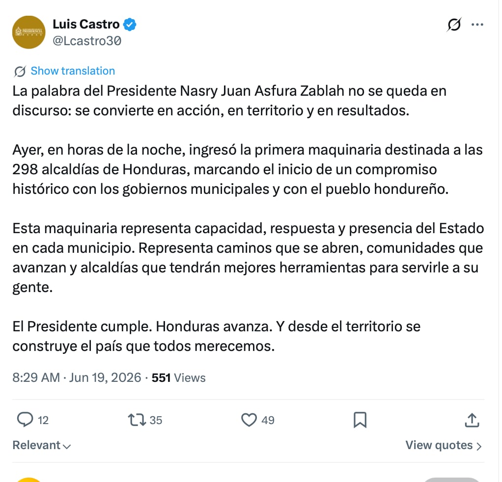 El Ejecutivo asegura que la inversión mejorará la conectividad entre comunidades. (FOTO: X)