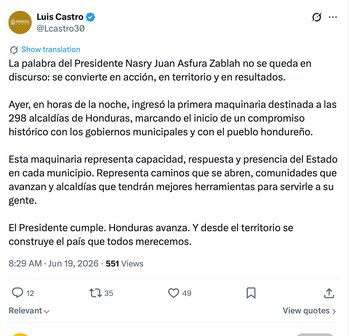 El Ejecutivo asegura que la inversión mejorará la conectividad entre comunidades. (FOTO: X)