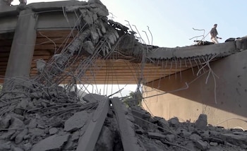 IBB, Sept. 27, 2026 -- This video screenshot provided by Houthi Media Center shows a bridge damaged following an alleged Saudi airstrike in Yemen's Ibb province on Sept. 26, 2026.
Yemen's Houthi military spokesperson Yahya Sarea said Saturday that Saudi warplanes had carried out 27 airstrikes across six Yemeni provinces over the previous 24 hours.
In a statement on X, Sarea said F-15 and Typhoon fighter jets operating from air bases in Khamis Mushait and Taif in Saudi Arabia struck areas in Taiz, Marib, Saada, Amran, Ibb and Hajjah.,Image: 1138548362, License: Rights-managed, Restrictions: , Model Release: no , Credit line: Houthi Media Center / Xinhua News / Europa Press