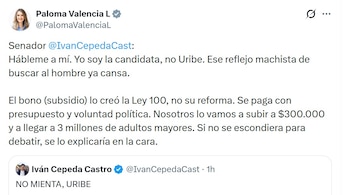 Paloma Valencia exigió a Iván Cepeda que el debate se centre entre candidatos presidenciales y no a través de terceros, excluyendo a Álvaro Uribe - crédito @PalomaValenciaL/X