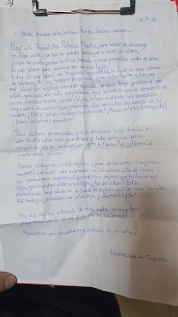La carta que Gianina García Troche, la ex pareja de Marset, envió a la periodista Patricia Martín