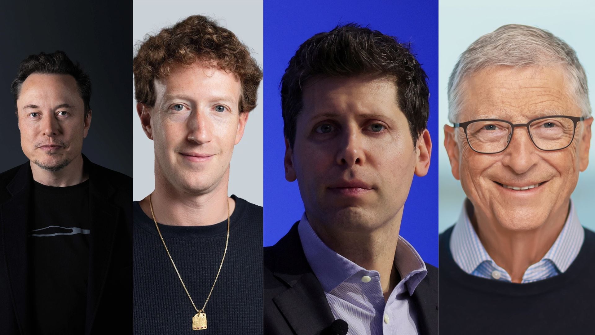 Elon Musk es líder de Tesla, Mark Zuckerberg de Meta, Sam Altman es la mente detrás de ChatGPT y Bill Gates fundó Microsoft. (Fotocomposición Infobae)