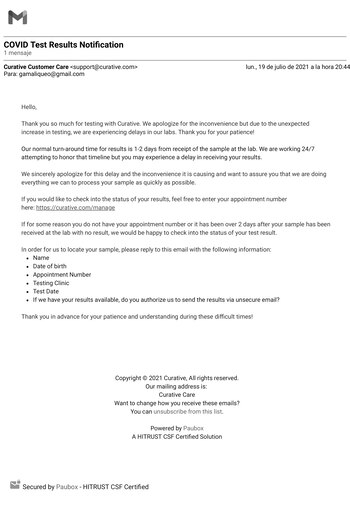 El e mail del laboratorio