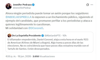 Jennifer Pedraza advirtió sobre el riesgo de estigmatización a comunicadores en medio del proceso electoral y criticó el tono de la campaña - crédito @JenniferPedraz/X