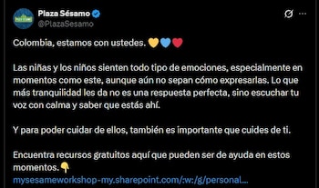 La guía de Plaza Sésamo reúne afiches de seguridad, guías familiares, material para voluntarios, siete videos y una lista de reproducción para usar en casas, albergues y colegios - crédito @PlazaSesamo/X