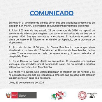 Comunicado del Ministerio de Salud (Minsa)