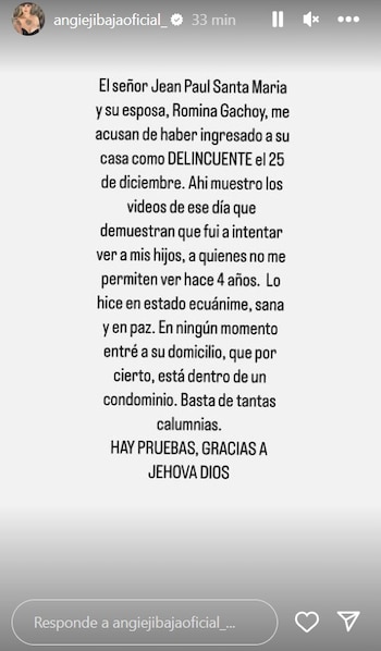 Angie Jibaja se pronuncia tras denuncia de Jean Paul Santa María y Romina Gachoy. Instagram/@angiejibajaoficial_