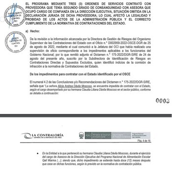 Hermana de Claudia Dávila contrató con el Estado cuando ella fue funcionaria en Qali Warma y el Ministerio del Interior.