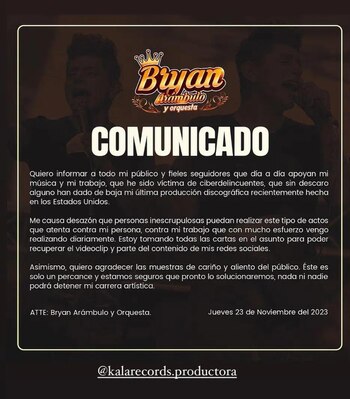 Comunicado de Bryan Arámbulo.