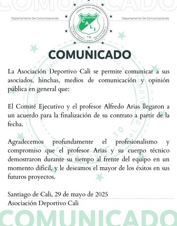Comunicado del Deportivo Cali sobre