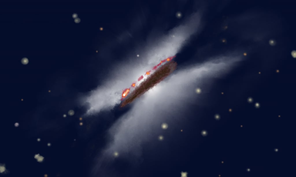 La observación de GoHam permite estudiar la estructura vertical del gas y polvo que rodea a estrellas jóvenes y favorece el nacimiento de planetas gigantes - (NSF/AUI/NSF NRAO/P.Vosteen)