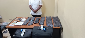 Autoridades informaron que la presunta cocaína estaba oculta en dos maletas con doble fondo detectadas durante un control de rutina en Santiago. (Cortesía: Dirección Nacional de Control de Drogas)