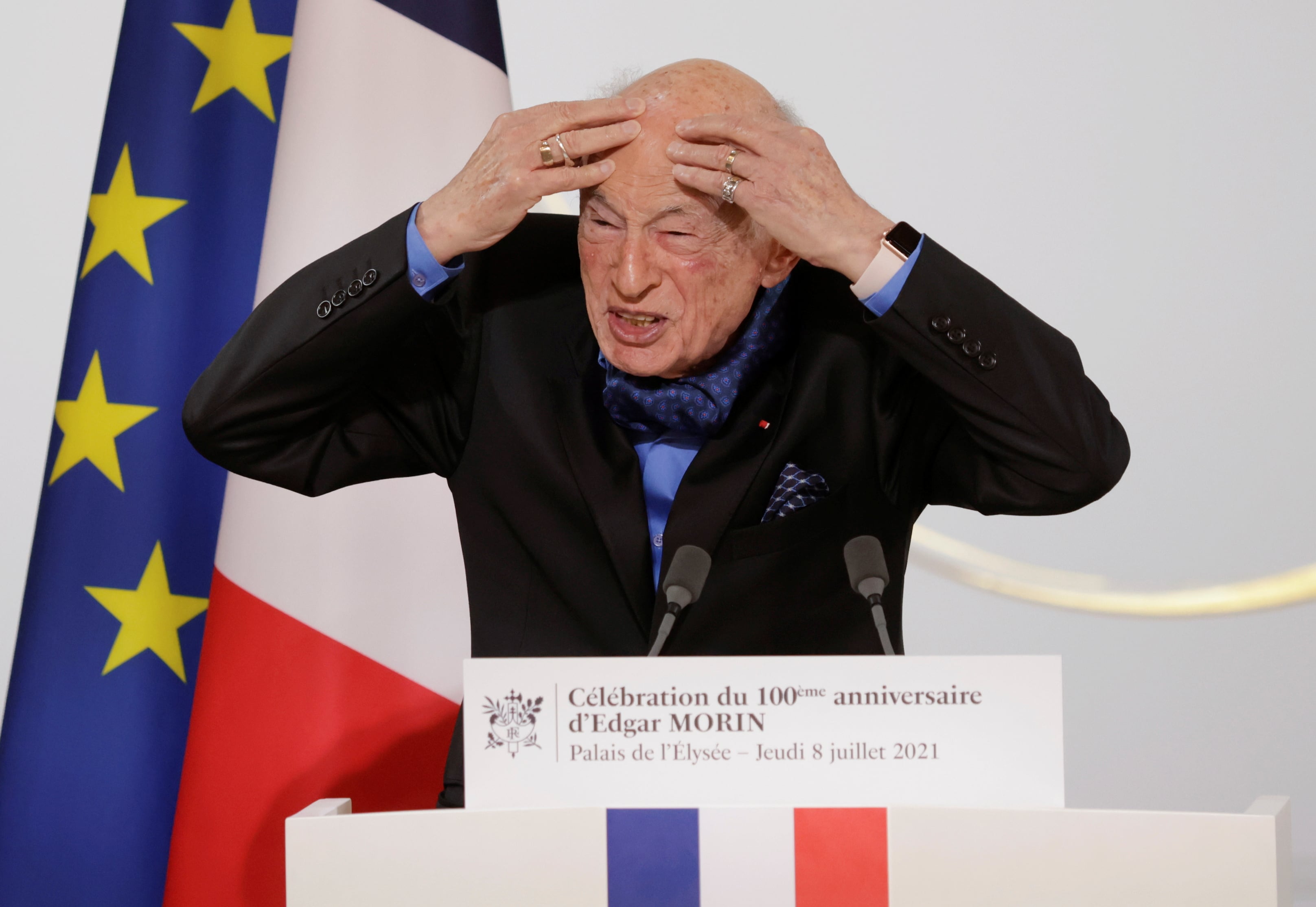 Edgar Morin, en la plenitud de sus 100 años, en 2021. (Yoan Valat/ Pool via REUTERS)