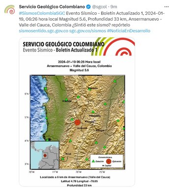 Temblor en Colombia este viernes
