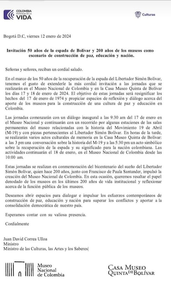 Carta del Ministerio de Cultura