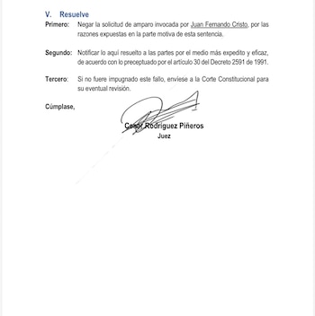 El juez resolvió: “Negar la