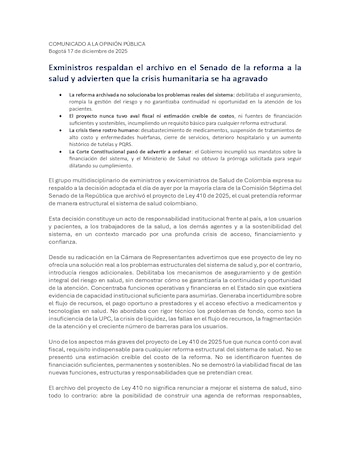 Un comunicado firmado por exministros