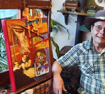 Junto a la obra "Velatorio.