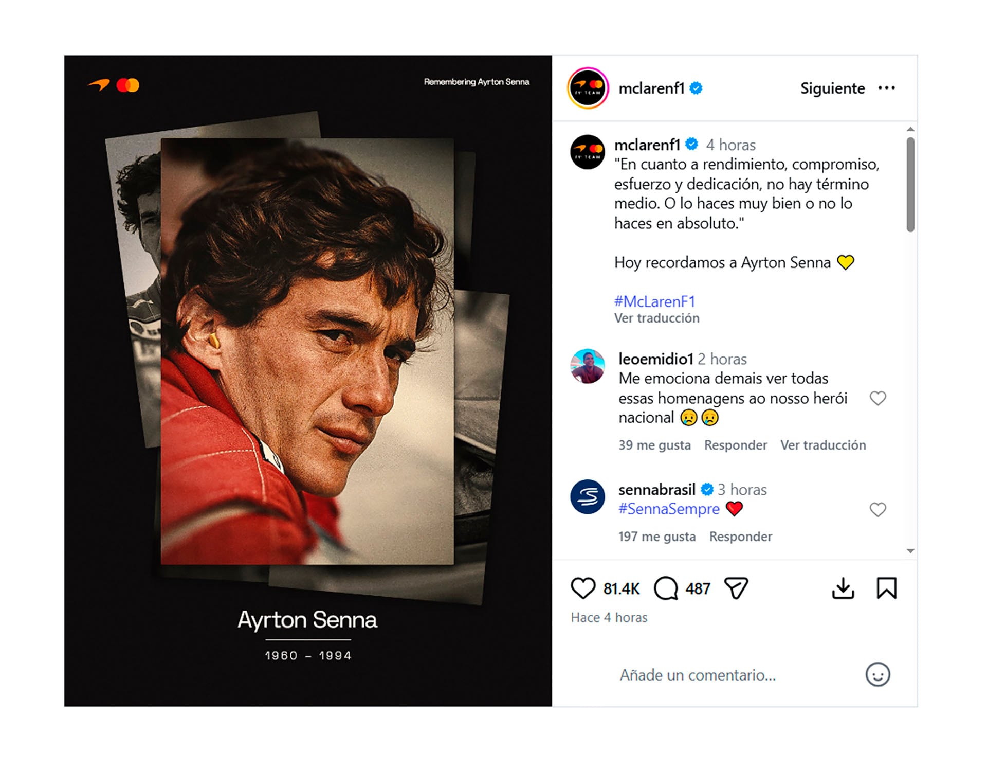 El recuerdo de McLaren a Senna