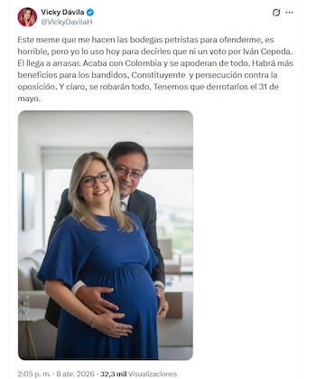 Un meme viral mostró a Vicky Dávila embarazada junto a Gustavo Petro y ella respondió - crédito @VickyDavilaH/X