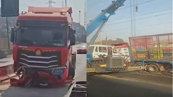 Tráiler que transportaba pollos protagonizó accidente en Puente Piedra: chocó contra expeaje y fue retirado con una grúa