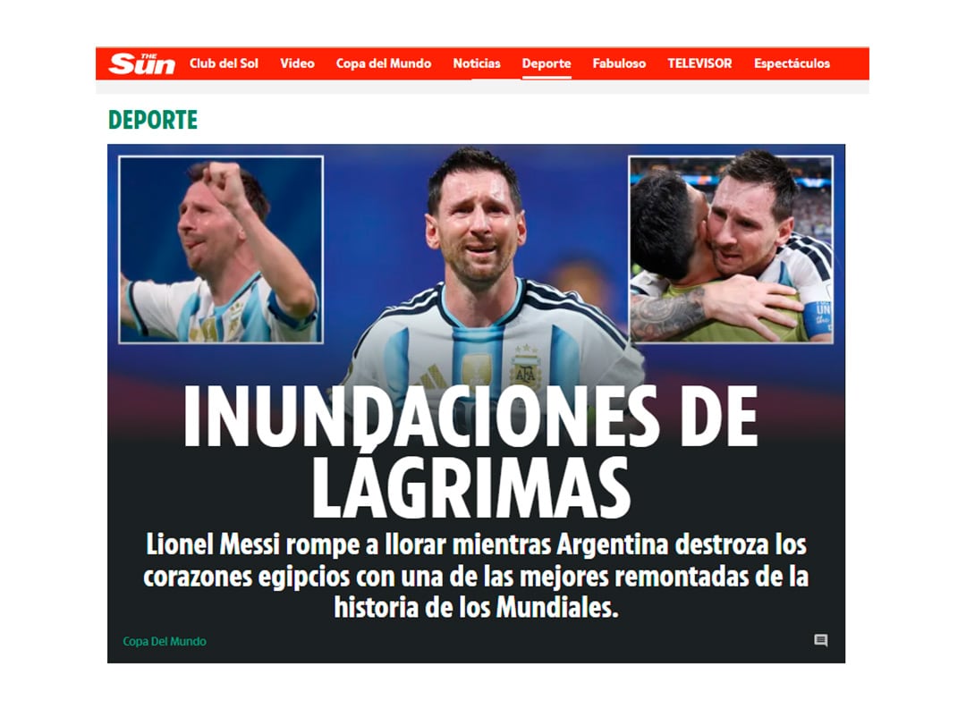 La nota principal en la sección deportiva de The Sun