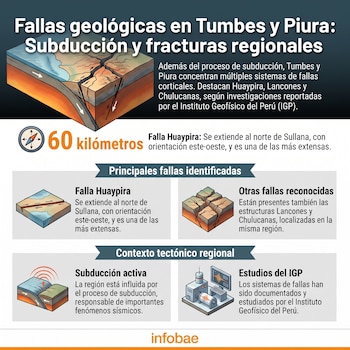 Infografía con esquemas tridimensionales de cortes terrestres, el número 60 junto a una brújula, bloques tectónicos y un monitor sísmico.
