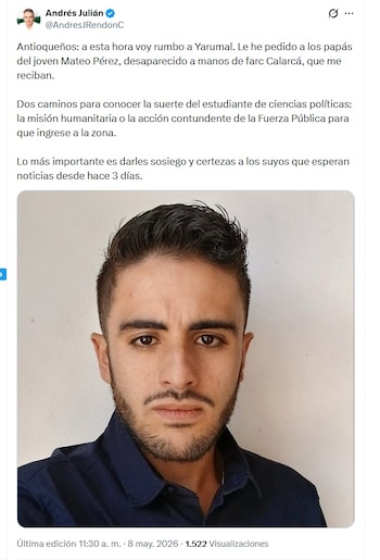 El gobernador confirmó vía X que se encuentra en camino a Briceño, Antioquia - crédito @AndresJRendonC/X