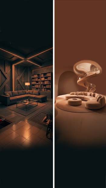 Formas curvas y materiales naturales,