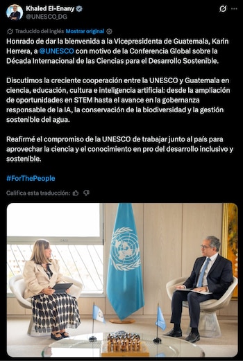 La vicepresidenta de Guatemala, Karin Herrera, participa en la Conferencia Mundial 2026 del Decenio Internacional de las Ciencias para el Desarrollo Sostenible en París, Francia.