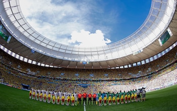 Vista panorâmica do Estádio de Brasília durante a partida da Colômbia contra a Costa do Marfim na Copa do Mundo FIFA 2014 no Brasil - crédito Mauricio Alvarado/Colprensa