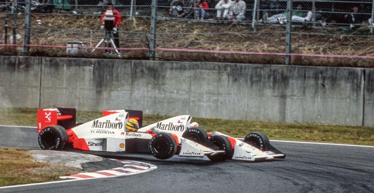 El toque entre Ayrton Senna y Alain Prost en el GP de Sukuza en Japón en 1989 que definió el título para el francés