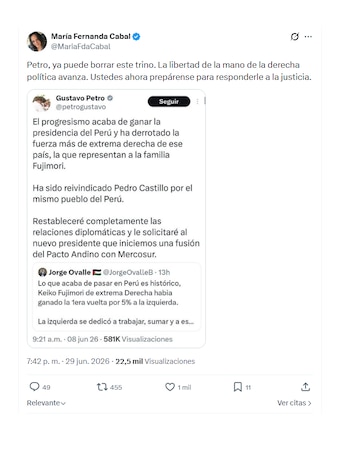 María Fernanda Cabal y sus pullas a Gustavo Petro