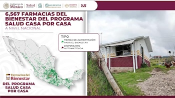 Infografía promocional con logotipos oficiales, un enlace web y pantallas de computadora y teléfono con mapas de México