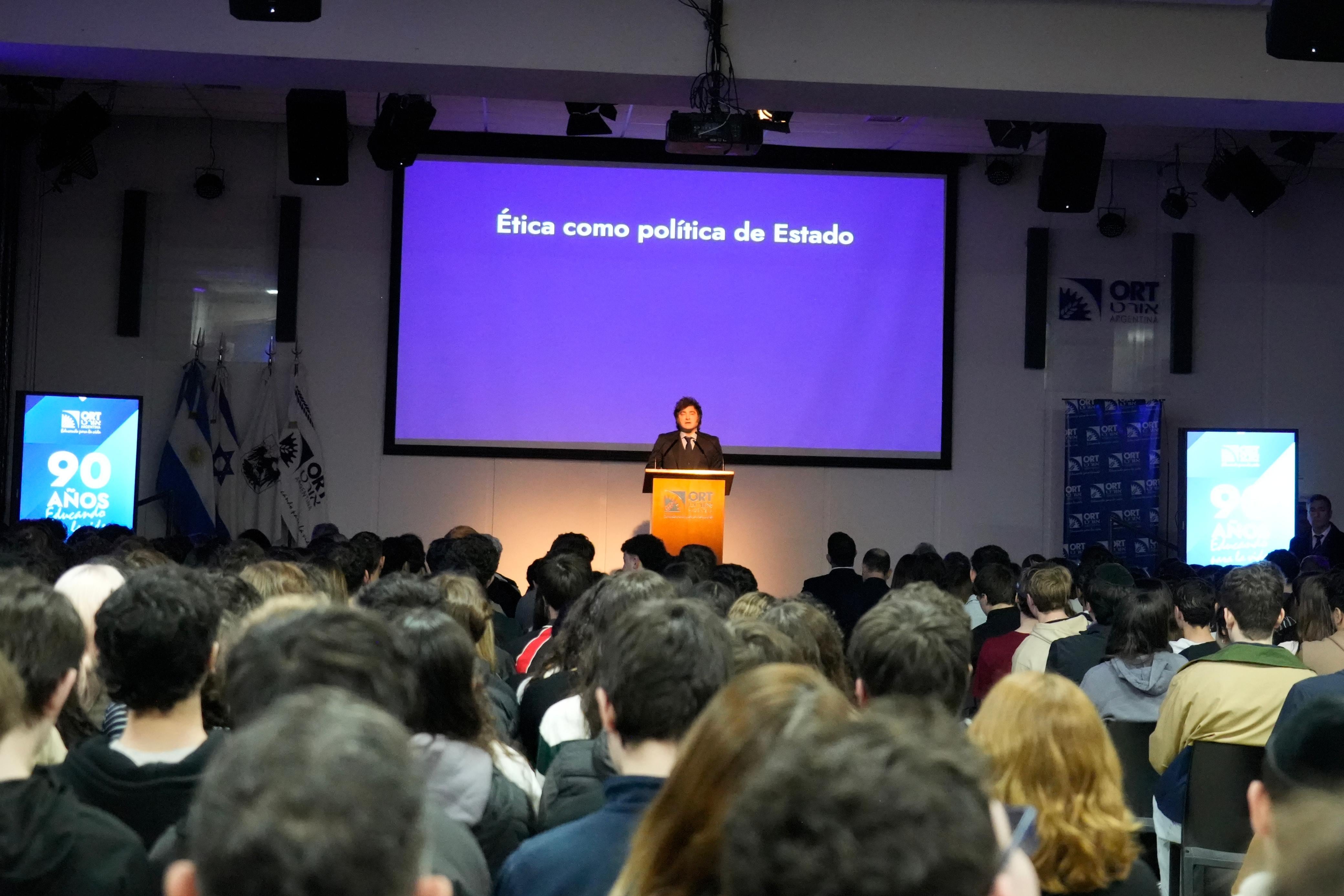 Javier Milei en la Escuela ORT