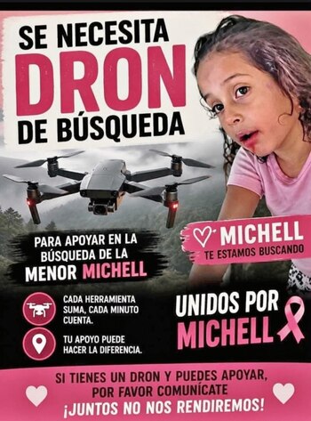 La Alcaldía de Buriticá y una empresa minera suman tres drones al rastreo de una menor - crédito redes sociales