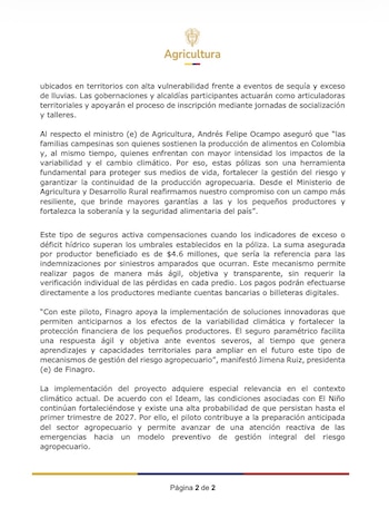 La medida contempla un bono de más de 4 millones de pesos por familia - crédito Ministerio de Agricultura