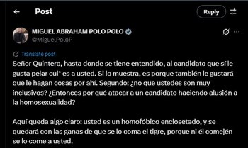 Miguel Polo Polo respondió a la publicación de Daniel Quintero contra Abelardo De La Espriella - crédito @MiguelPoloP