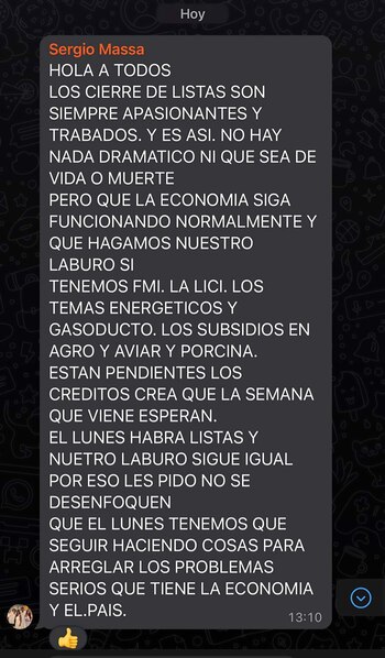 El mensaje de Sergio Massa