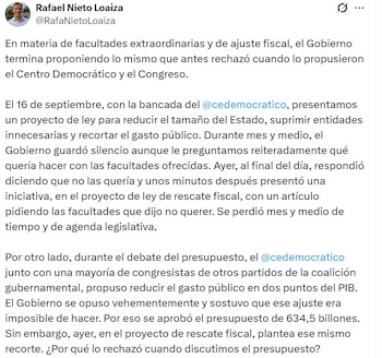 Rafael Nieto Loaiza, senador, manifestó que es necesaria la reducción del Estado colombiano - (@RafaNietoLoaiza/X)