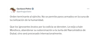 Trino de Petro sobre el paro armado en el Guaviare. (Crédito: @petrogustavo / X)