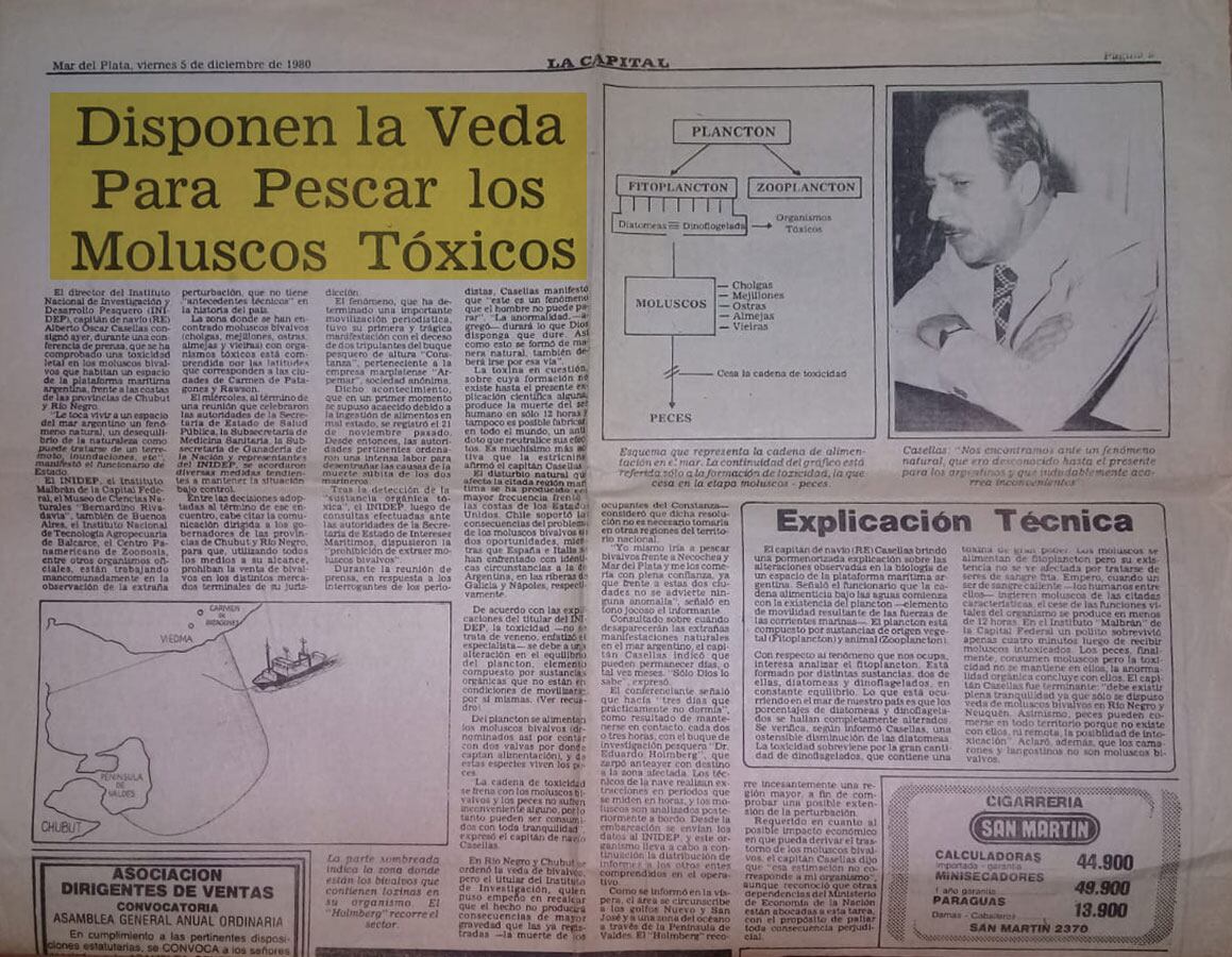 Un artículo del 5 de diciembre de 1980 informaba acerca de la Marea Roja en “La Feliz” (Foto/Gentileza Archivo Mitre Mar del Plata)