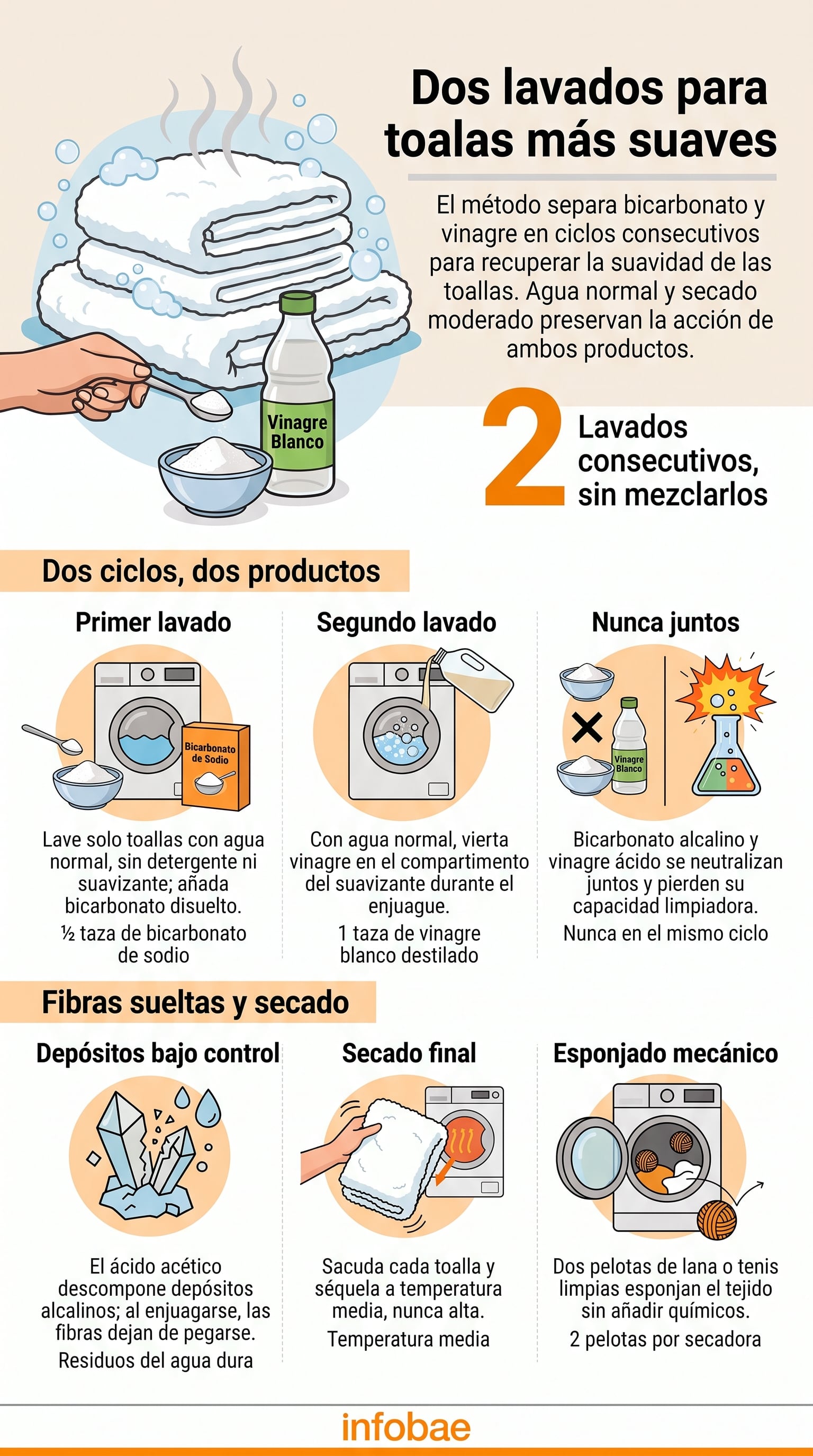 Un lavado especial en dos ciclos separados puede devolver la suavidad original a la tela sin necesidad de comprar toallas nuevas. (Imagen Ilustrativa Infobae)