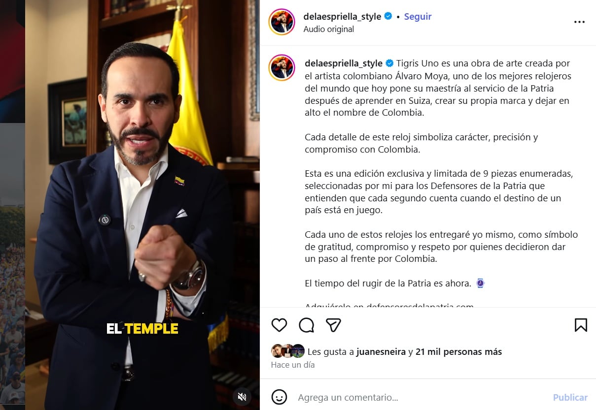De la Espriella afirmó que él mismo entregará los nueve relojes a quienes los adquieran - crédito @delaespriella_style/IG