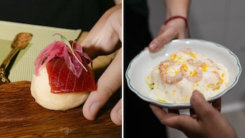 Mollete de atún de almadraba y ensaladilla de gamba de Huelva (Bina Bar)