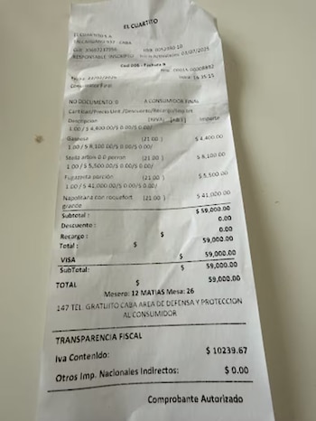 El ticket fiscal que mostró
