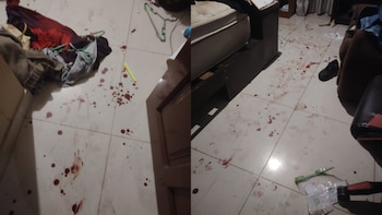 Piso de la habitación manchado con sangre luego de la agresión contra la víctima. (Foto composición: Infobae Perú/FB:@Voces)